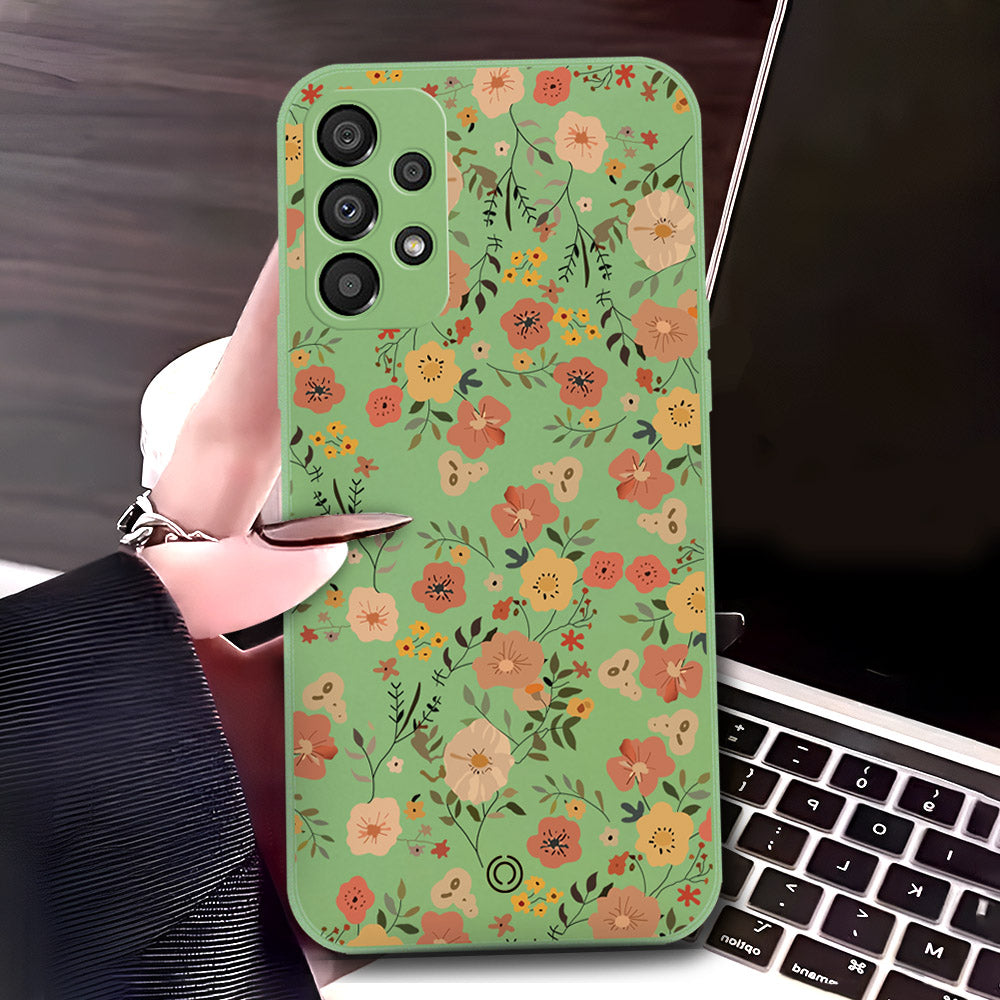 Samsung Galaxy A13 Cover - Light Green - D3 - ONation Floral Series - HQ Liquid Silicone Soft Case