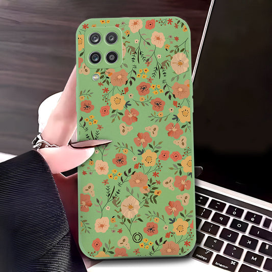 Samsung Galaxy A12 Nacho Cover - Light Green - D3 - ONation Floral Series - HQ Liquid Silicone Soft Case