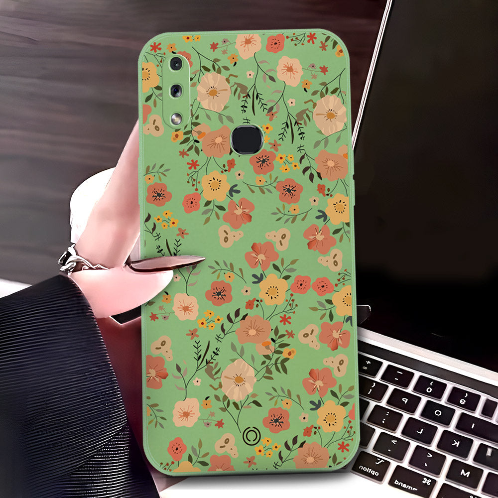 Samsung Galaxy A10s Cover - Light Green - D3 - ONation Floral Series - HQ Liquid Silicone Soft Case