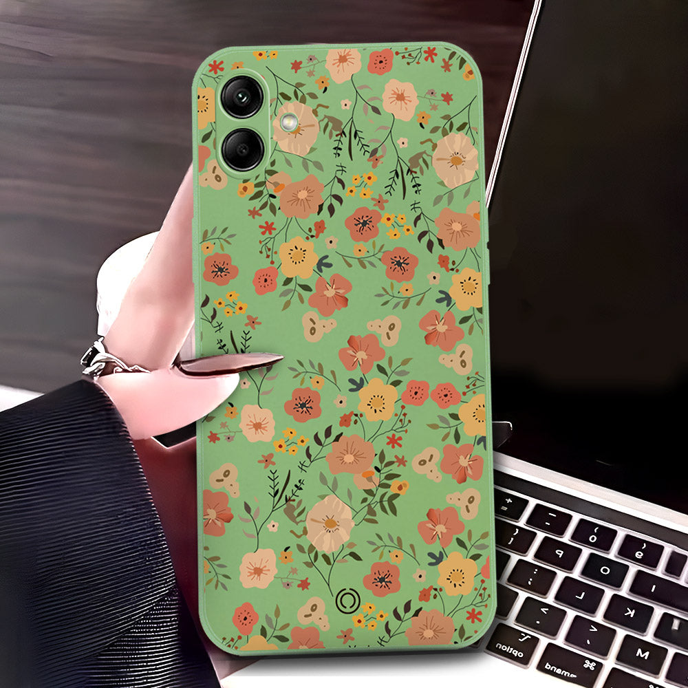 Samsung Galaxy A04 Cover - Light Green - D3 - ONation Floral Series - HQ Liquid Silicone Soft Case