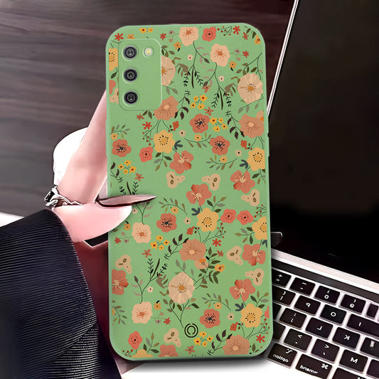 Samsung Galaxy A03s Cover - Light Green - D3 - ONation Floral Series - HQ Liquid Silicone Soft Case