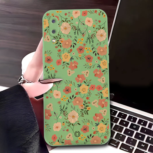 Samsung Galaxy A02 Cover - Light Green - D3 - ONation Floral Series - HQ Liquid Silicone Soft Case
