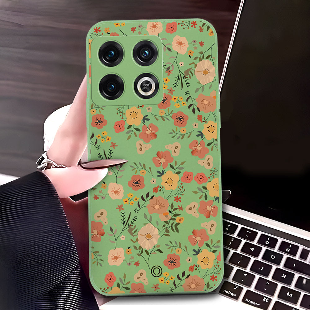 OnePlus 10 Pro Cover - Light Green - D3 - ONation Floral Series - HQ Liquid Silicone Soft Case
