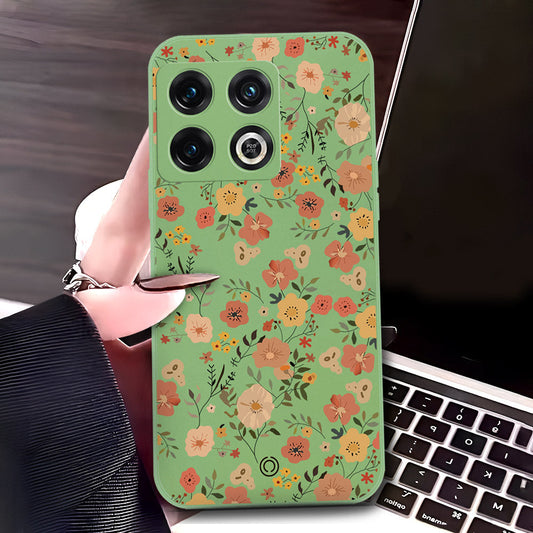 OnePlus 10 Pro Cover - Light Green - D3 - ONation Floral Series - HQ Liquid Silicone Soft Case