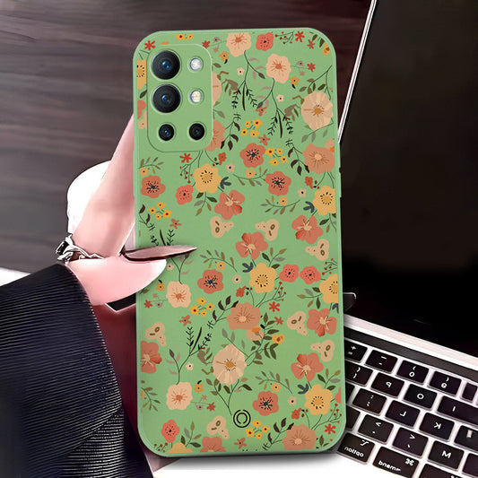 OnePlus 9R Cover - Light Green - D3 - ONation Floral Series - HQ Liquid Silicone Soft Case