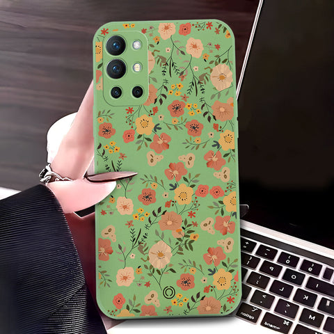 OnePlus 9R Cover - Light Green - D3 - ONation Floral Series - HQ Liquid Silicone Soft Case