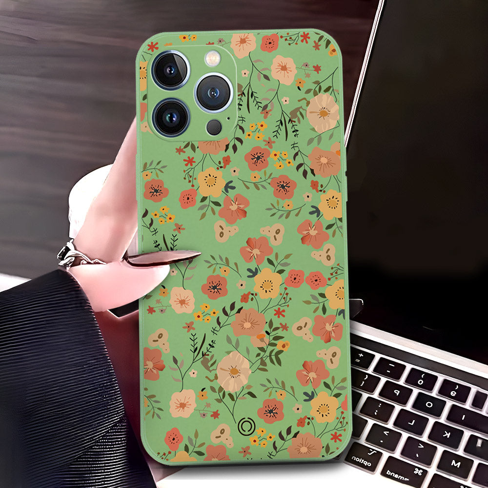 iPhone 13 Pro Max Cover - Light Green - D3 - ONation Floral Series - HQ Liquid Silicone Soft Case