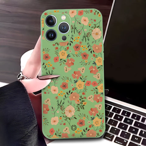 iPhone 13 Pro Max Cover - Light Green - D3 - ONation Floral Series - HQ Liquid Silicone Soft Case