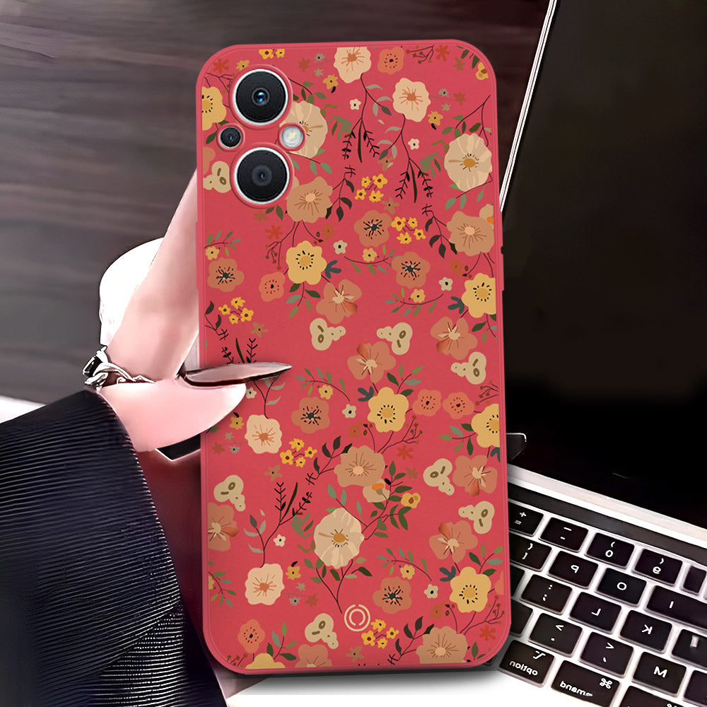 Oppo Reno7 Z 5G Cover - Red - D3 - ONation Floral Series - HQ Liquid Silicone Soft Case