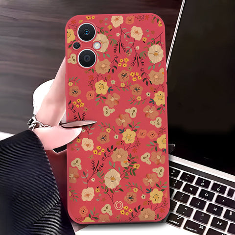 Oppo Reno7 Z 5G Cover - Red - D3 - ONation Floral Series - HQ Liquid Silicone Soft Case