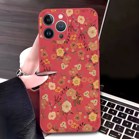 iPhone 13 Pro Cover - Red - D3 - ONation Floral Series - HQ Liquid Silicone Soft Case