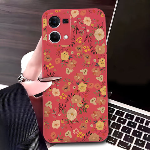Oppo F21 Pro 4G Cover - Red - D3 - ONation Floral Series - HQ Liquid Silicone Soft Case