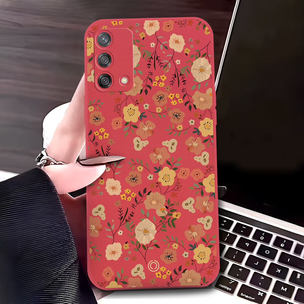 Oppo F19s Cover - Red - D3 - ONation Floral Series - HQ Liquid Silicone Soft Case