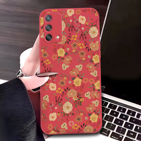 Oppo A95 Cover - Red - D3 - ONation Floral Series - HQ Liquid Silicone Soft Case