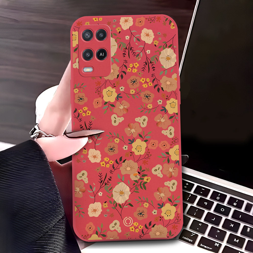 Oppo A54 4G Cover - Red - D3 - ONation Floral Series - HQ Liquid Silicone Soft Case