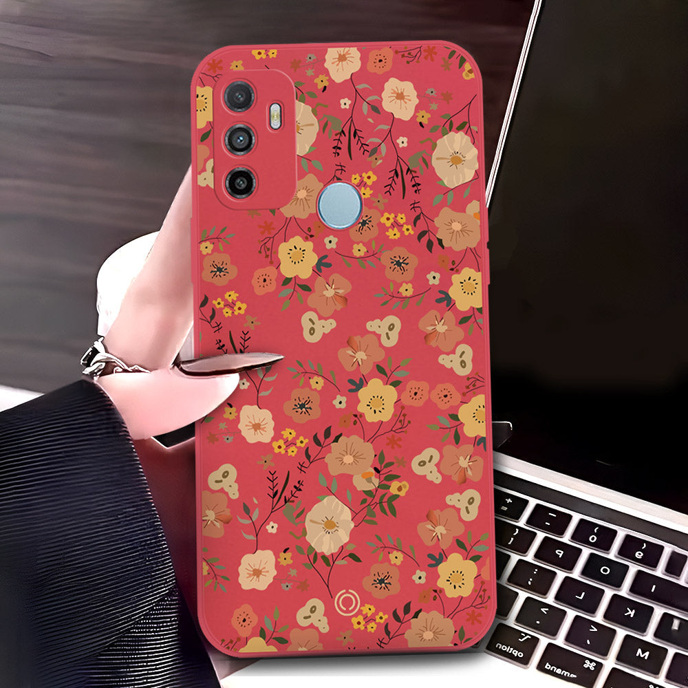 Oppo A53 Cover - Red - D3 - ONation Floral Series - HQ Liquid Silicone Soft Case