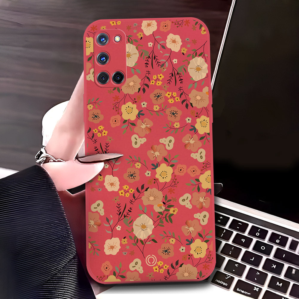 Oppo A52 Cover - Red - D3 - ONation Floral Series - HQ Liquid Silicone Soft Case