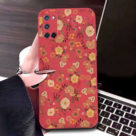 Oppo A52 Cover - Red - D3 - ONation Floral Series - HQ Liquid Silicone Soft Case
