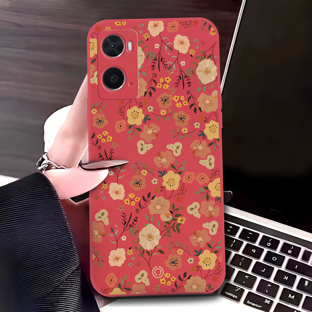 Oppo A36 Cover - Red - D3 - ONation Floral Series - HQ Liquid Silicone Soft Case