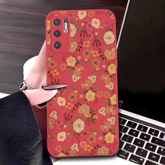 Xiaomi Redmi Note 10 5G Cover - Red - D3 - ONation Floral Series - HQ Liquid Silicone Soft Case