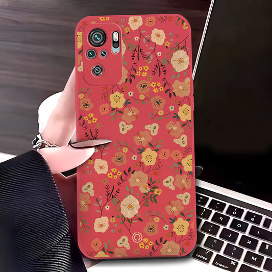 Xiaomi Redmi Note 10S Cover - Red - D3 - ONation Floral Series - HQ Liquid Silicone Soft Case
