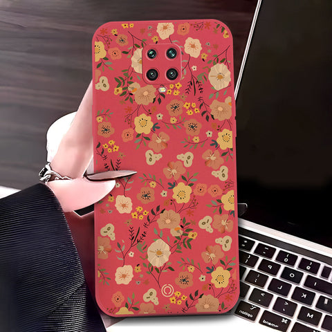 Xiaomi Redmi Note 9S Cover - Red - D3 - ONation Floral Series - HQ Liquid Silicone Soft Case