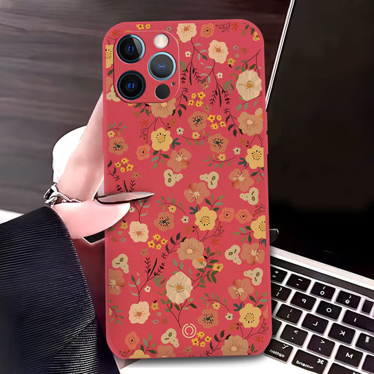 iPhone 12 Pro Max Cover - Red - D3 - ONation Floral Series - HQ Liquid Silicone Soft Case