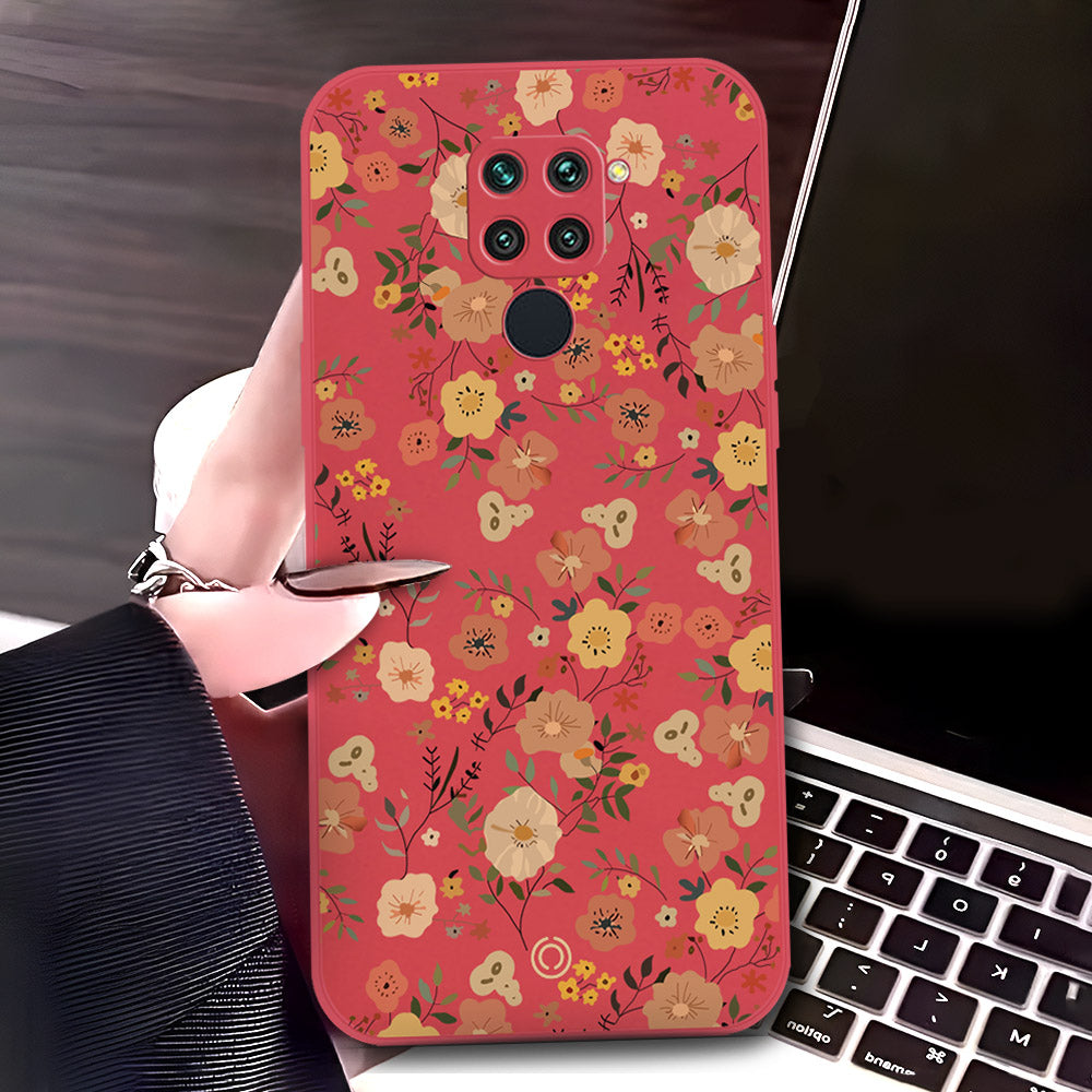 Xiaomi Redmi Note 9 Cover - Red - D3 - ONation Floral Series - HQ Liquid Silicone Soft Case