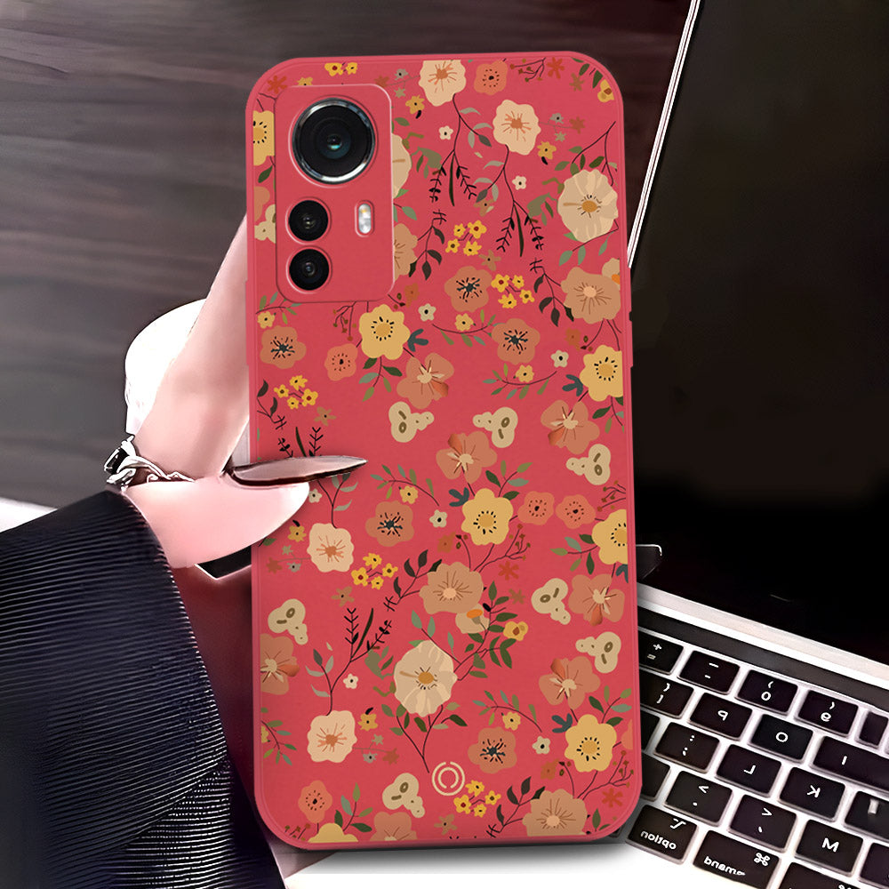Xiaomi 12S Cover - Red - D3 - ONation Floral Series - HQ Liquid Silicone Soft Case