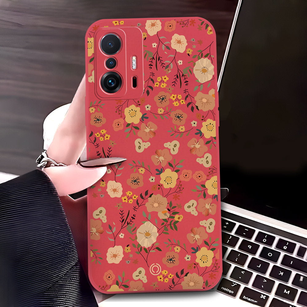 Xiaomi 11T Pro Cover - Red - D3 - ONation Floral Series - HQ Liquid Silicone Soft Case