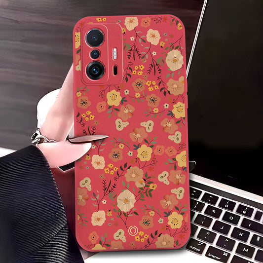 Xiaomi 11T Pro Cover - Red - D3 - ONation Floral Series - HQ Liquid Silicone Soft Case