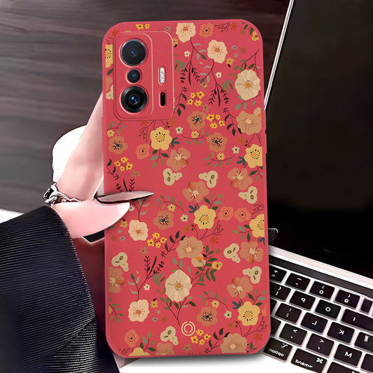 Xiaomi 11T Cover - Red - D3 - ONation Floral Series - HQ Liquid Silicone Soft Case