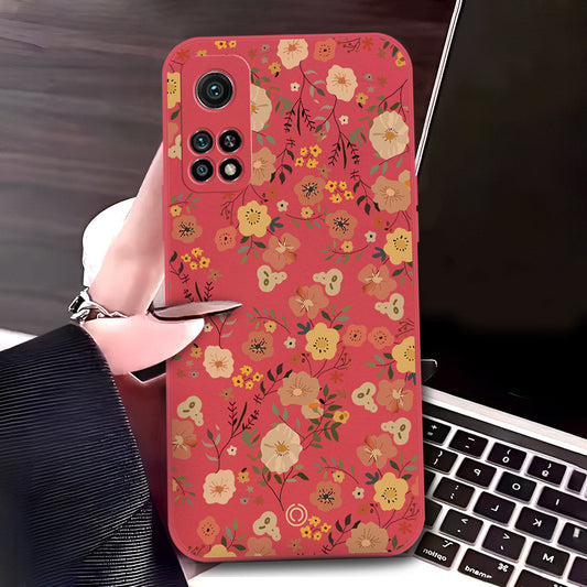 Xiaomi Mi 10T Pro Cover - Red - D3 - ONation Floral Series - HQ Liquid Silicone Soft Case