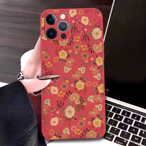 iPhone 12 Pro Cover - Red - D3 - ONation Floral Series - HQ Liquid Silicone Soft Case