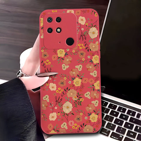 Xiaomi Redmi 10C Cover - Red - D3 - ONation Floral Series - HQ Liquid Silicone Soft Case