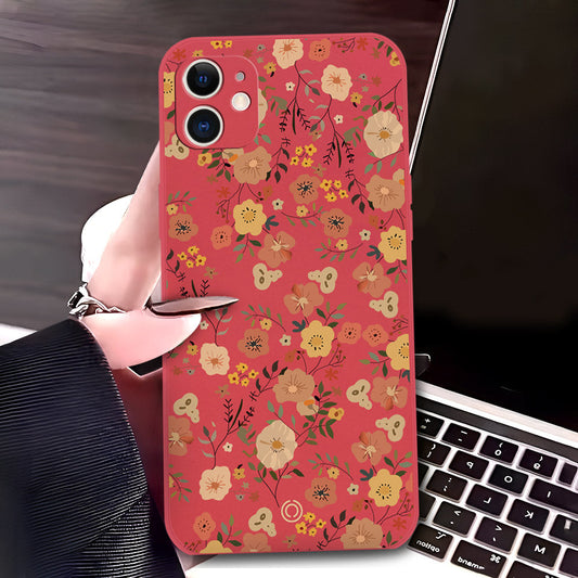 iPhone 12 Cover - Red - D3 - ONation Floral Series - HQ Liquid Silicone Soft Case