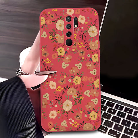 Xiaomi Redmi 9 Cover - Red - D3 - ONation Floral Series - HQ Liquid Silicone Soft Case