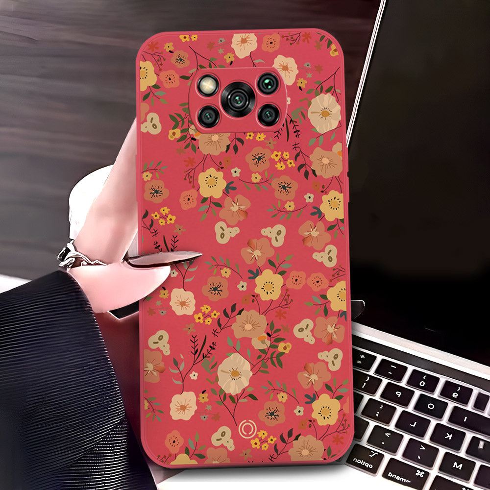 Xiaomi Poco X3 Cover - Red - D3 - ONation Floral Series - HQ Liquid Silicone Soft Case