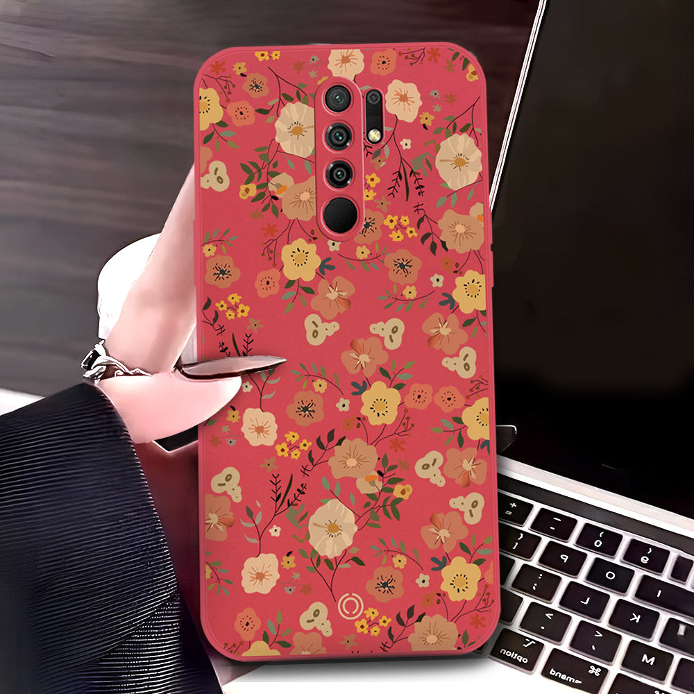 Xiaomi Poco M2 Cover - Red - D3 - ONation Floral Series - HQ Liquid Silicone Soft Case