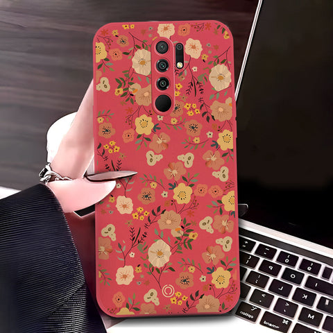 Xiaomi Poco M2 Cover - Red - D3 - ONation Floral Series - HQ Liquid Silicone Soft Case