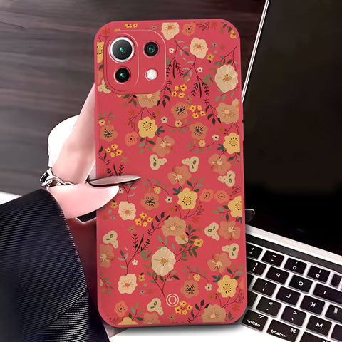 Xiaomi Mi 11 Lite Cover - Red - D3 - ONation Floral Series - HQ Liquid Silicone Soft Case