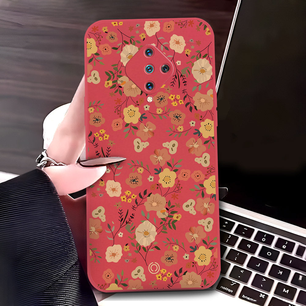 Vivo Y51 (2020 September) Cover - Red - D3 - ONation Floral Series - HQ Liquid Silicone Soft Case