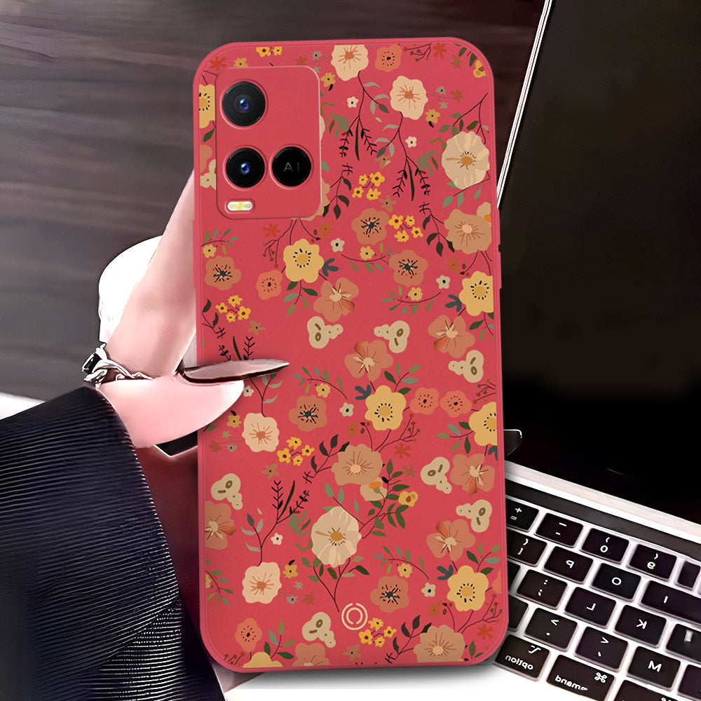 Vivo Y33t Cover - Red - D3 - ONation Floral Series - HQ Liquid Silicone Soft Case
