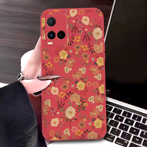Vivo Y33t Cover - Red - D3 - ONation Floral Series - HQ Liquid Silicone Soft Case