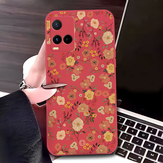 Vivo Y21 Cover - Red - D3 - ONation Floral Series - HQ Liquid Silicone Soft Case