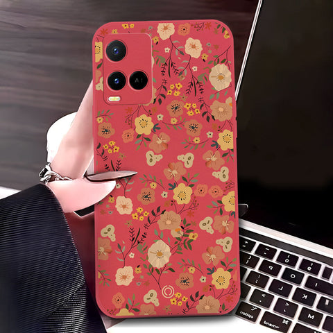 Vivo Y21 Cover - Red - D3 - ONation Floral Series - HQ Liquid Silicone Soft Case