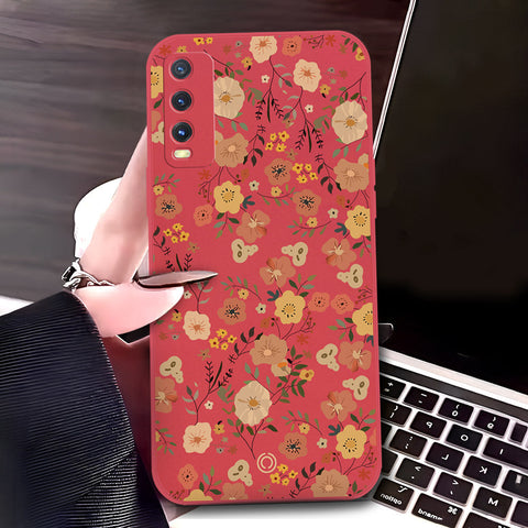 Vivo Y20 Cover - Red - D3 - ONation Floral Series - HQ Liquid Silicone Soft Case