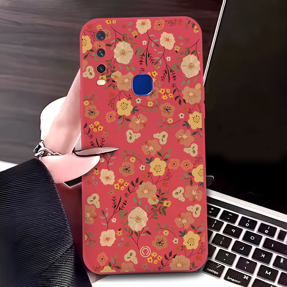 Vivo Y15 Cover - Red - D3 - ONation Floral Series - HQ Liquid Silicone Soft Case