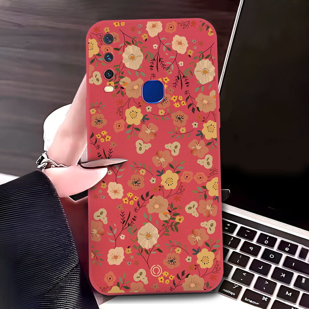 Vivo Y12 Cover - Red - D3 - ONation Floral Series - HQ Liquid Silicone Soft Case