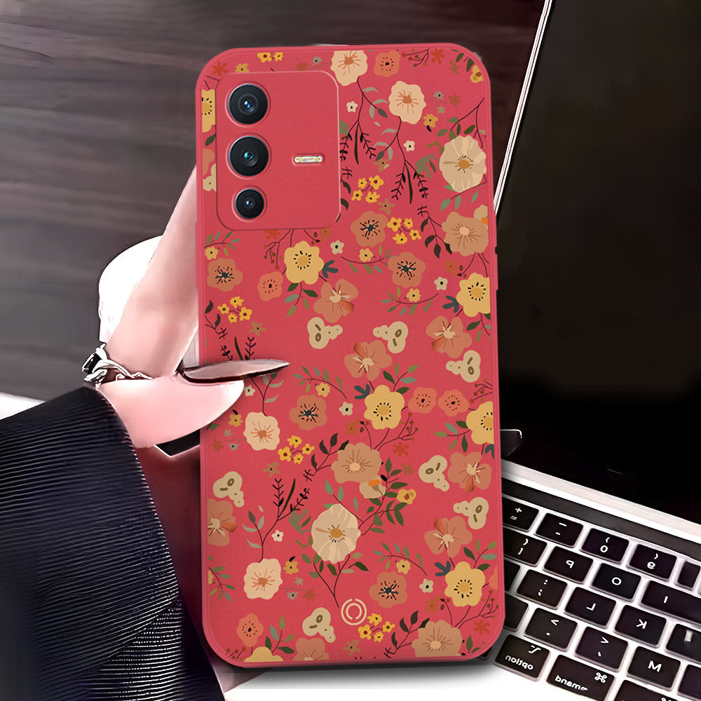 Vivo S12 Cover - Red - D3 - ONation Floral Series - HQ Liquid Silicone Soft Case